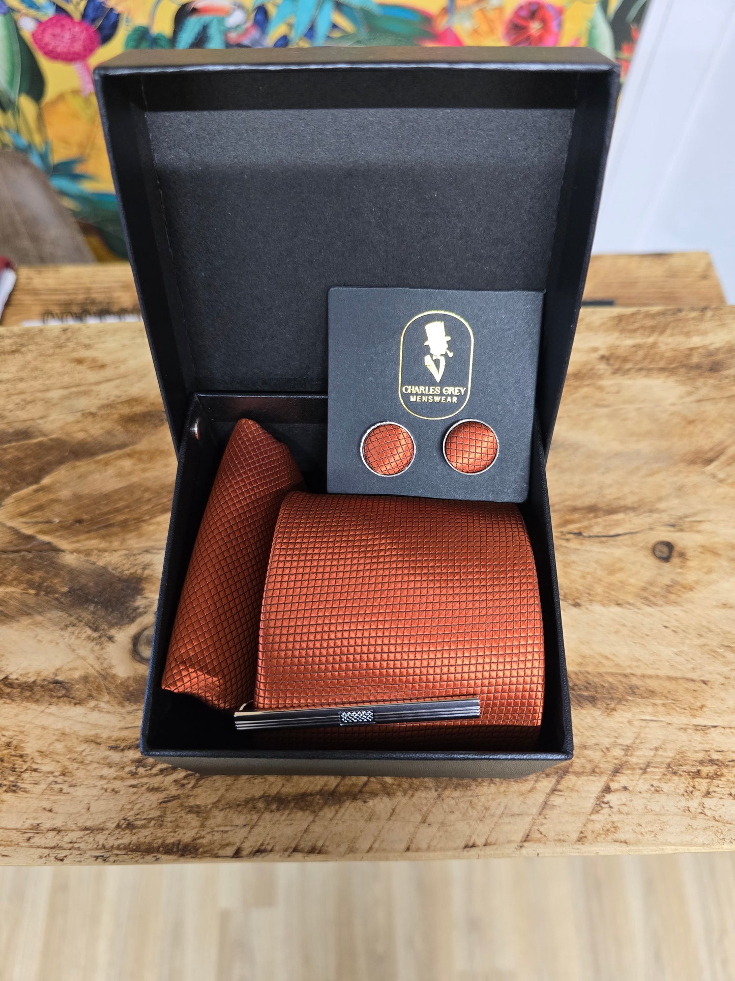 Charles Grey Burnt Orange tie set
