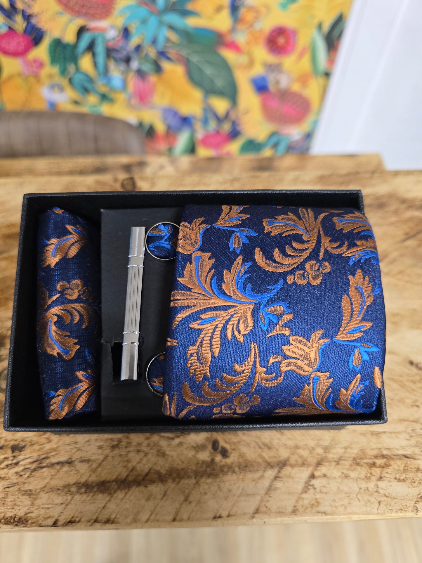 Charles Grey Navy & Copper Floral Tie Set