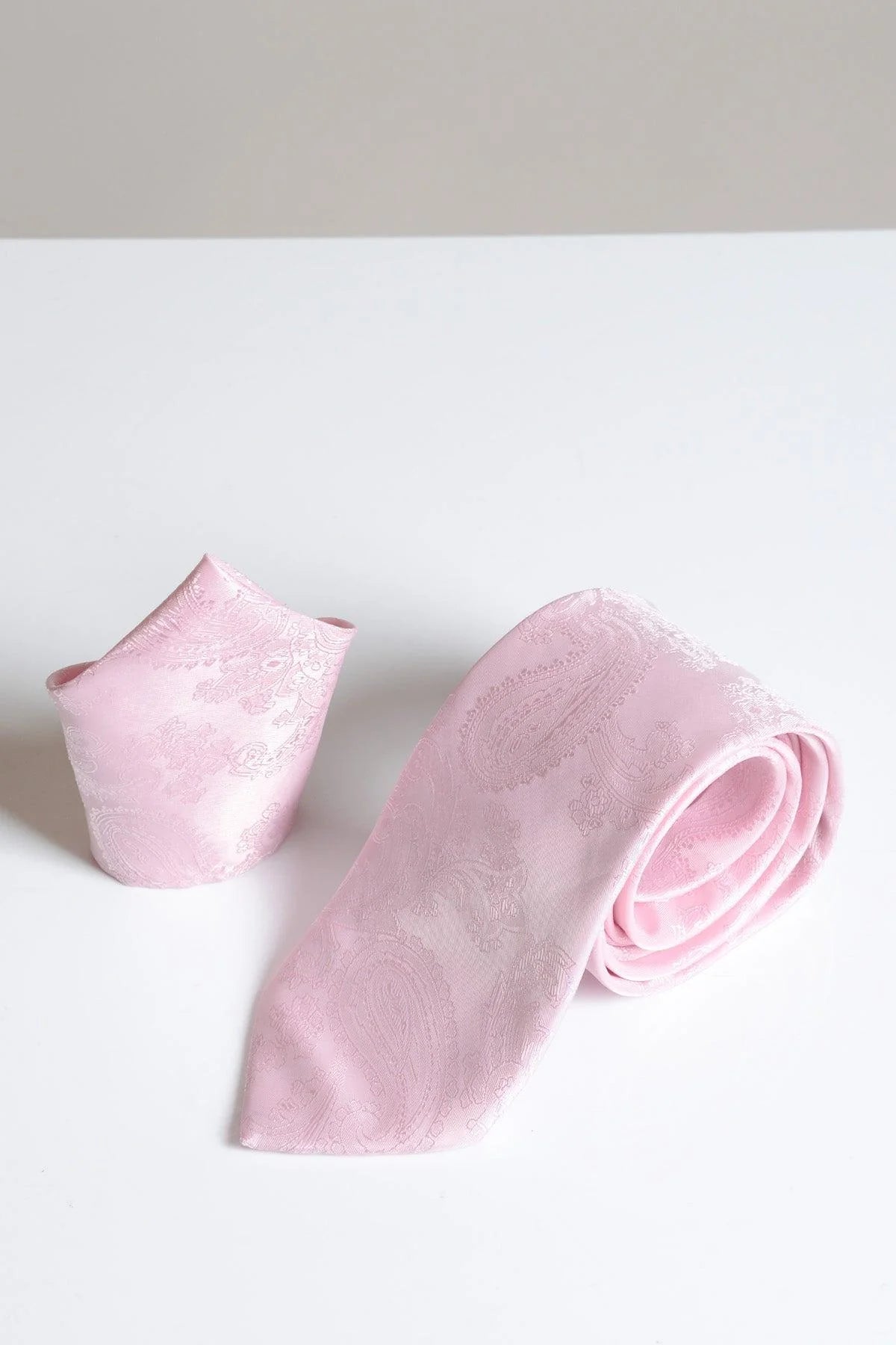 Marc Darcy Light Pink Paisley Tie and Pocket Square Set