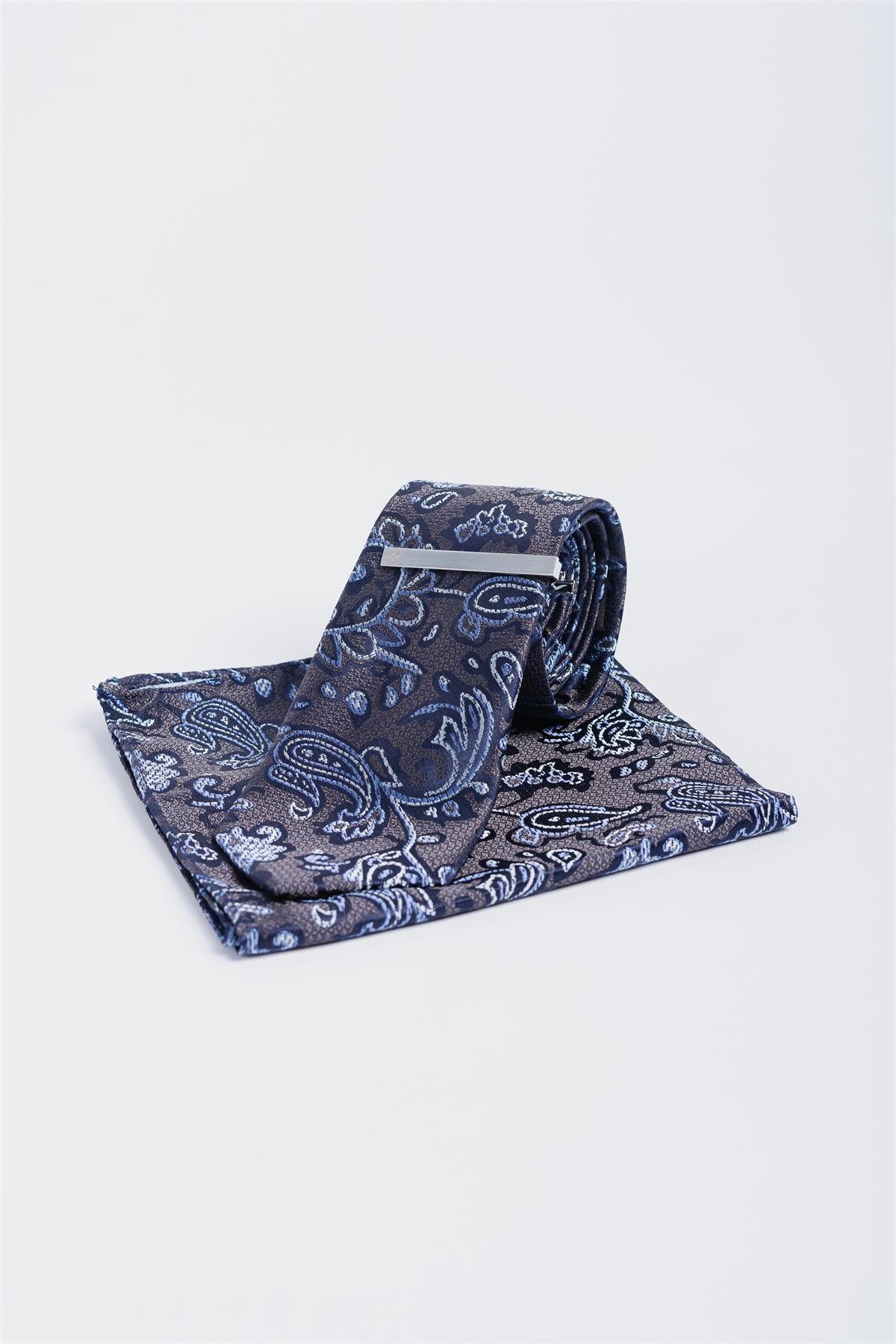 Cavani CV812 Navy/Sky Paisley Tie Set