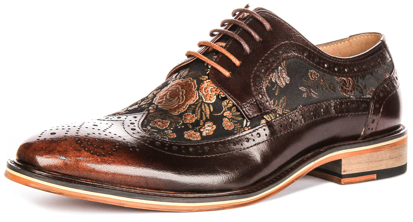 Justin Reess Ross Dark Brown Flower Brogues