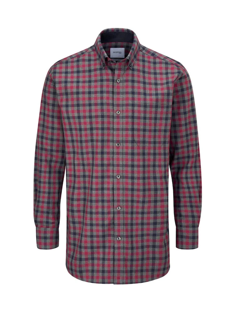 Skopes Cotton Long sleeve Shirt- Navy-Berry Check