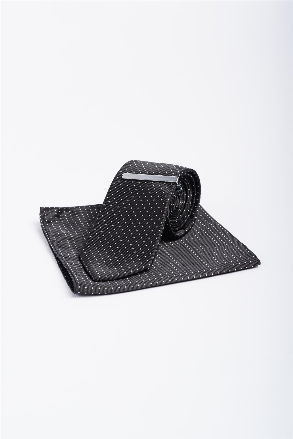 Cavani Black Polka Dot Tie Set