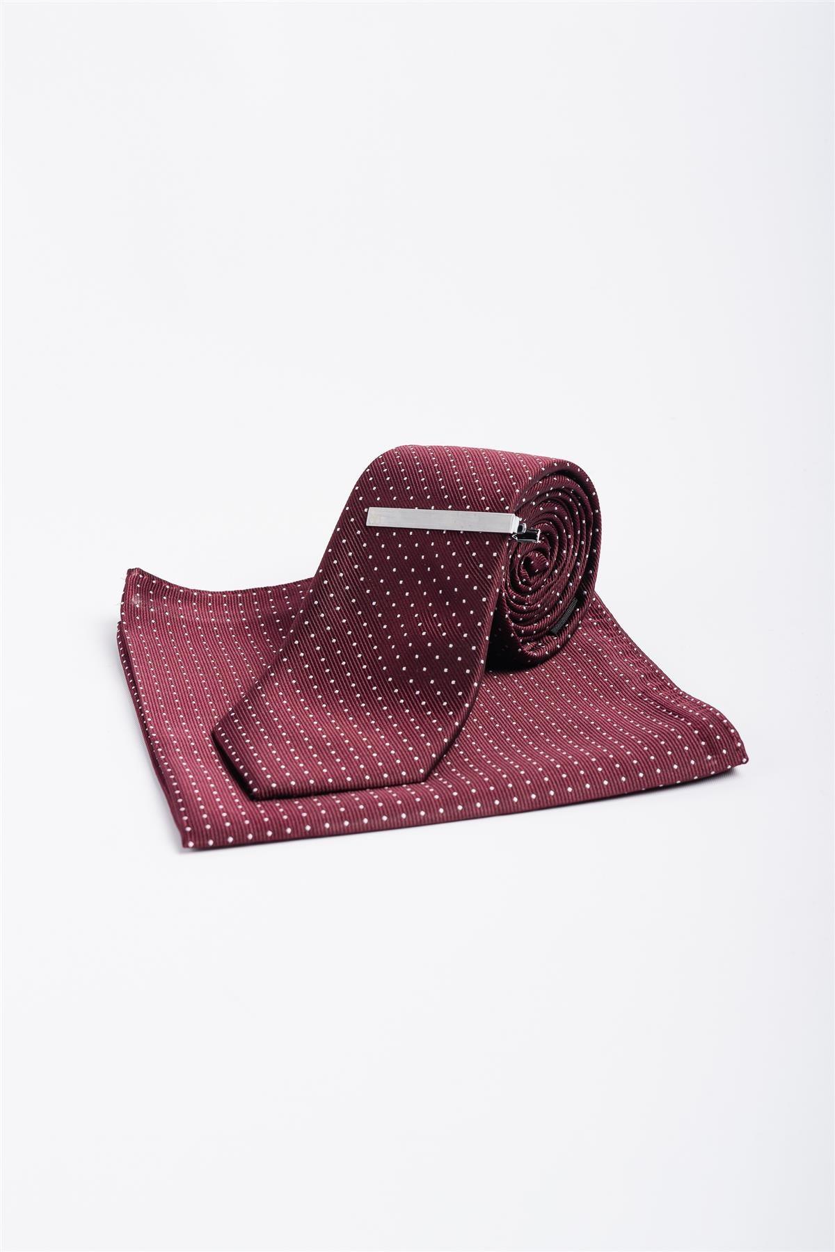 Cavani Wine Polka Dot Tie Set