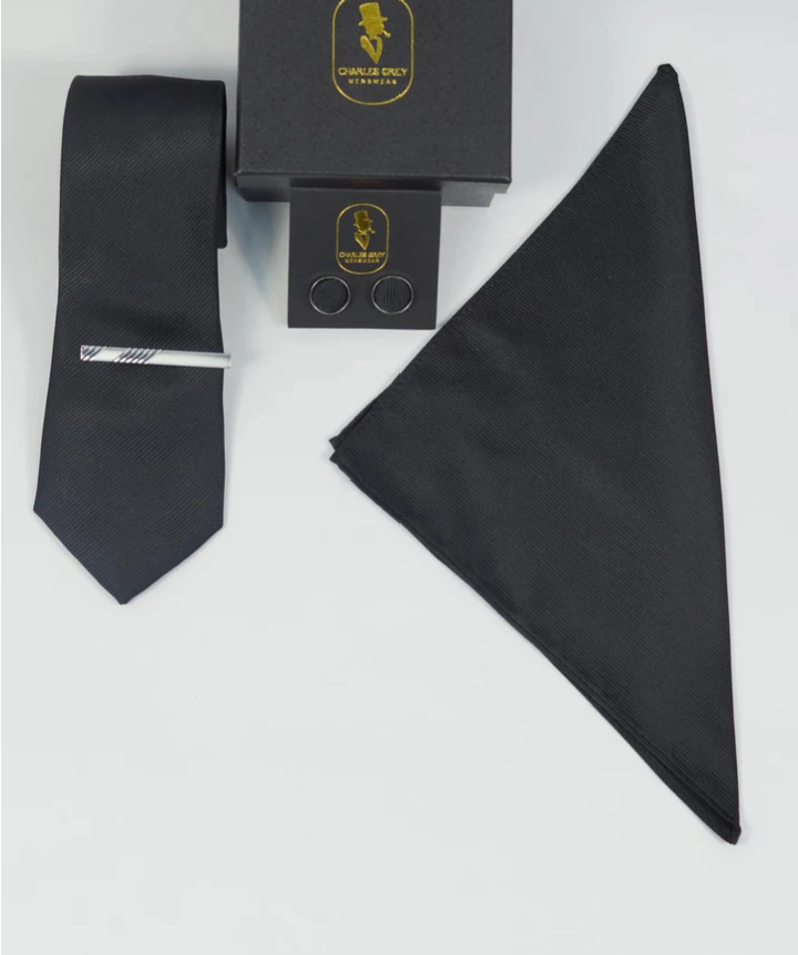 Charles Grey Black Tie Set
