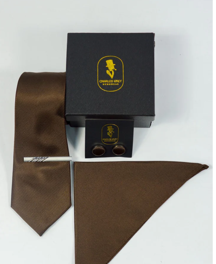 Charles Grey Brown Tie Set
