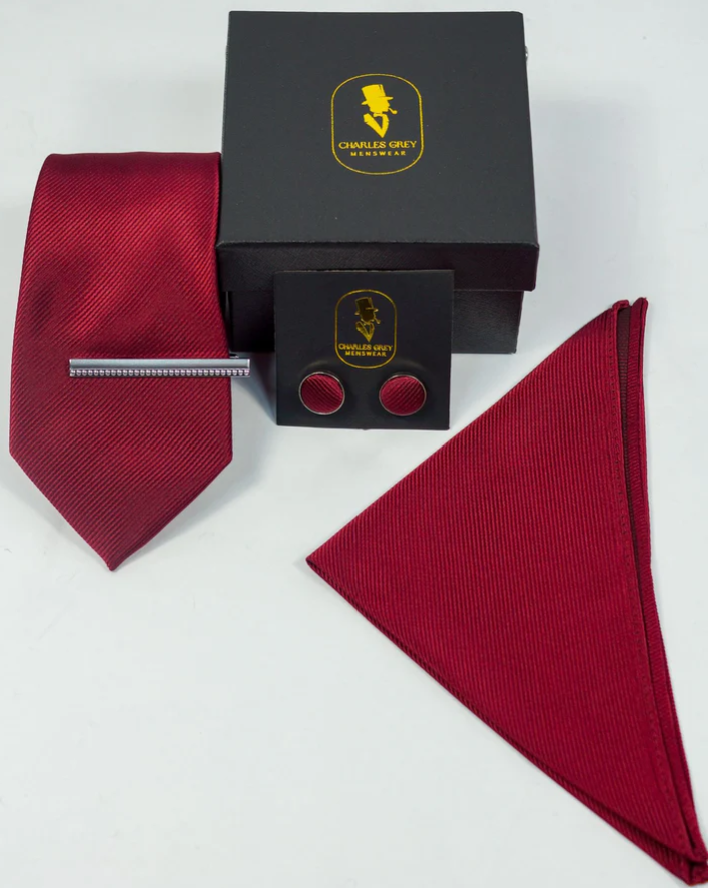 Charles Grey Burgundy Tie Set