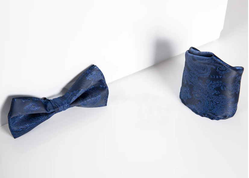 Marc Darcy Navy Paisley Bow Tie & Pocket Square Set