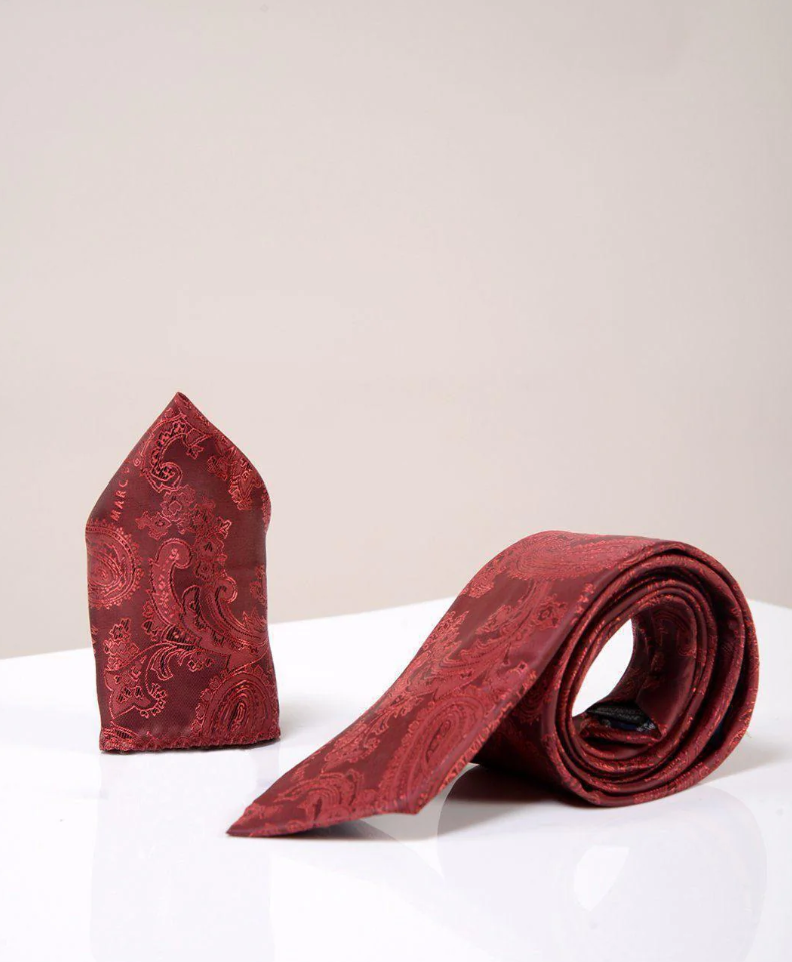 Marc Darcy Wine Paisley Tie and Pocket Square Set