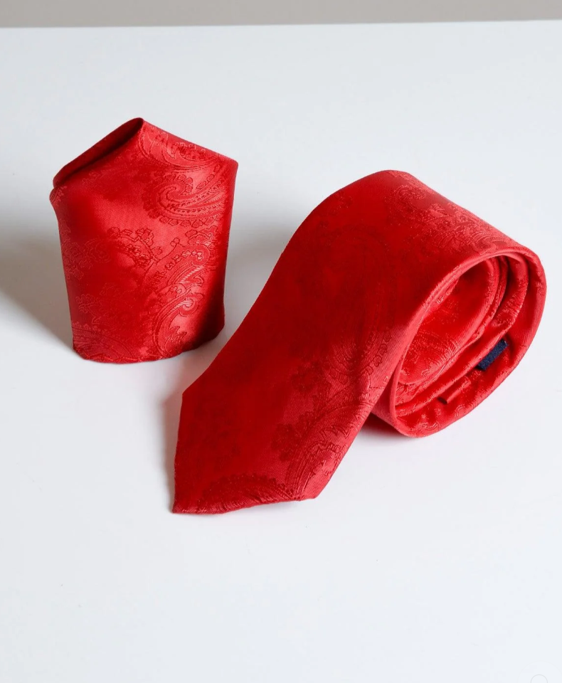 Marc Darcy Red Paisley Tie and Pocket Square Set