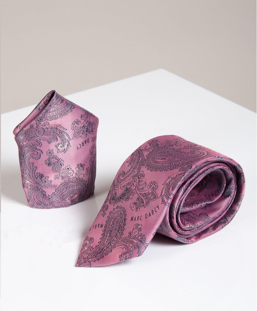 Marc Darcy Pink Paisley Tie and Pocket Square Set