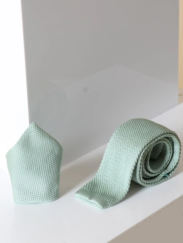 Marc Darcy Green Knitted Tie & Pocket Square set