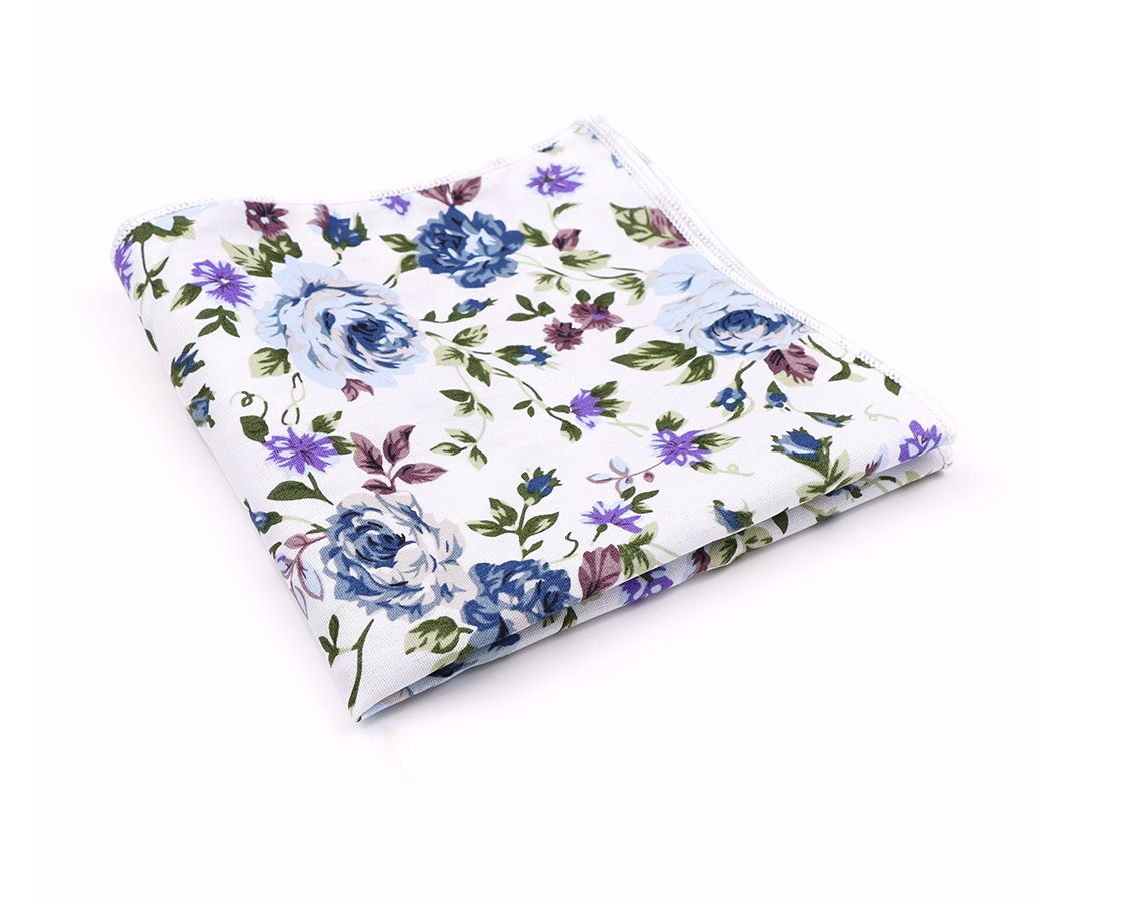 Jenson Samuel Blue floral cotton classic tie and pocket square set