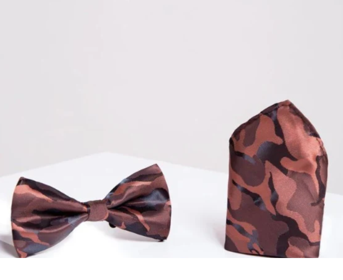 Marc Darcy Army Orange Bow Tie & Pocket Square Set