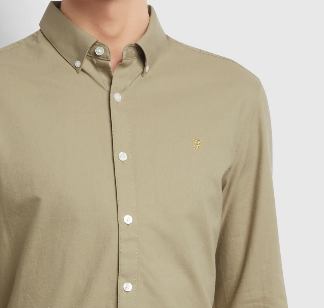 Farah Brewer Long Sleeve Shirt in Straw Beige