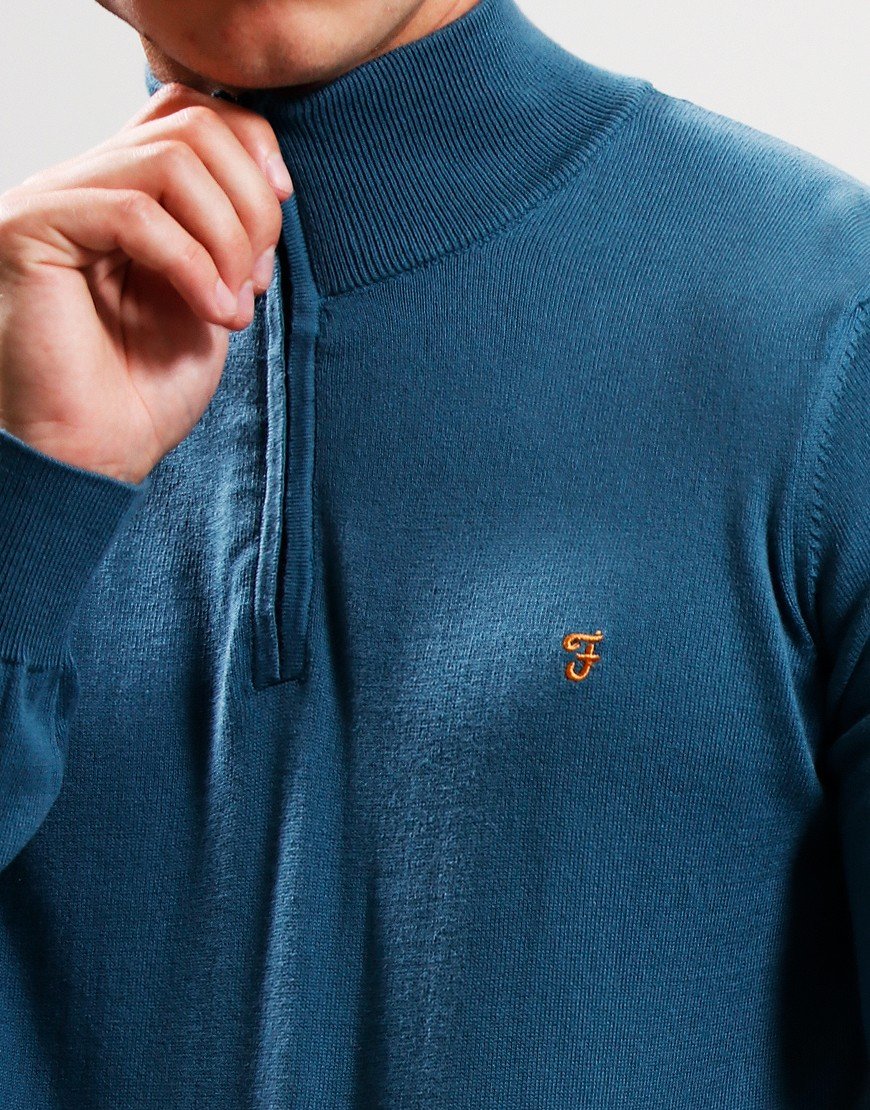 Farah Redchurch Cotton 1/4 Zip Collared Jumper in Ocean