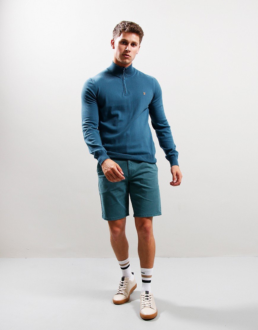 Farah Redchurch Cotton 1/4 Zip Collared Jumper in Ocean