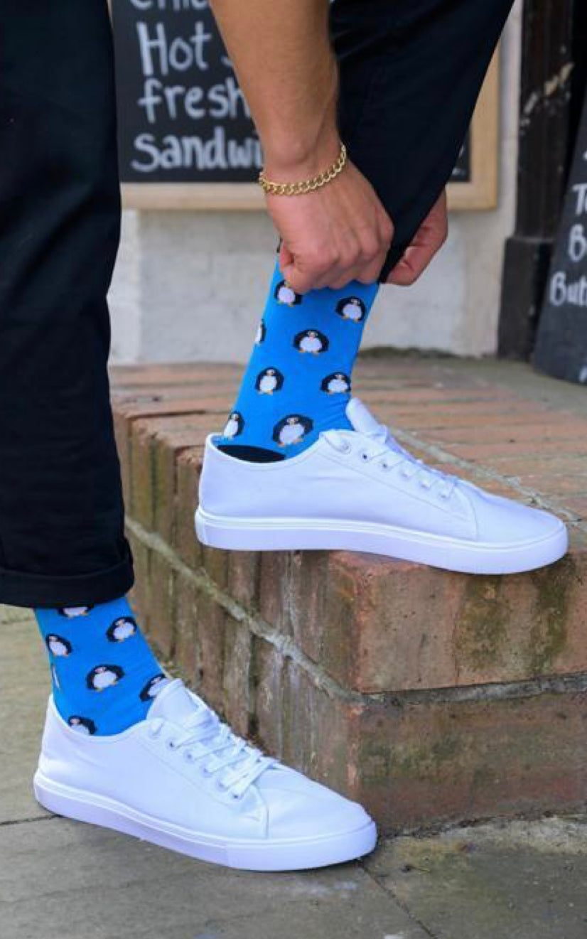 Swole Panda Navy Heel Penguin Socks