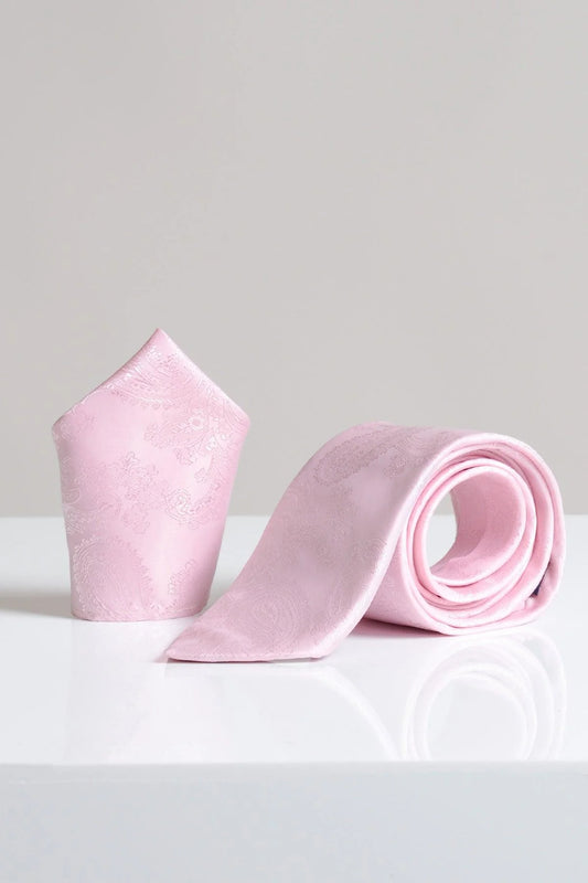 Marc Darcy Light Pink Paisley Tie and Pocket Square Set
