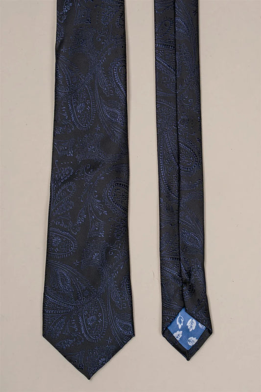 Cavani CV813 Navy Paisley Tie Set