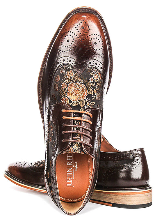 Justin Reess Ross Dark Brown Flower Brogues