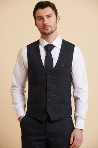 Marc Darcy Edinson Navy Green Waistcoat