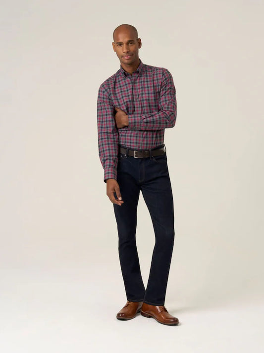 Skopes Cotton Long sleeve Shirt- Navy-Berry Check