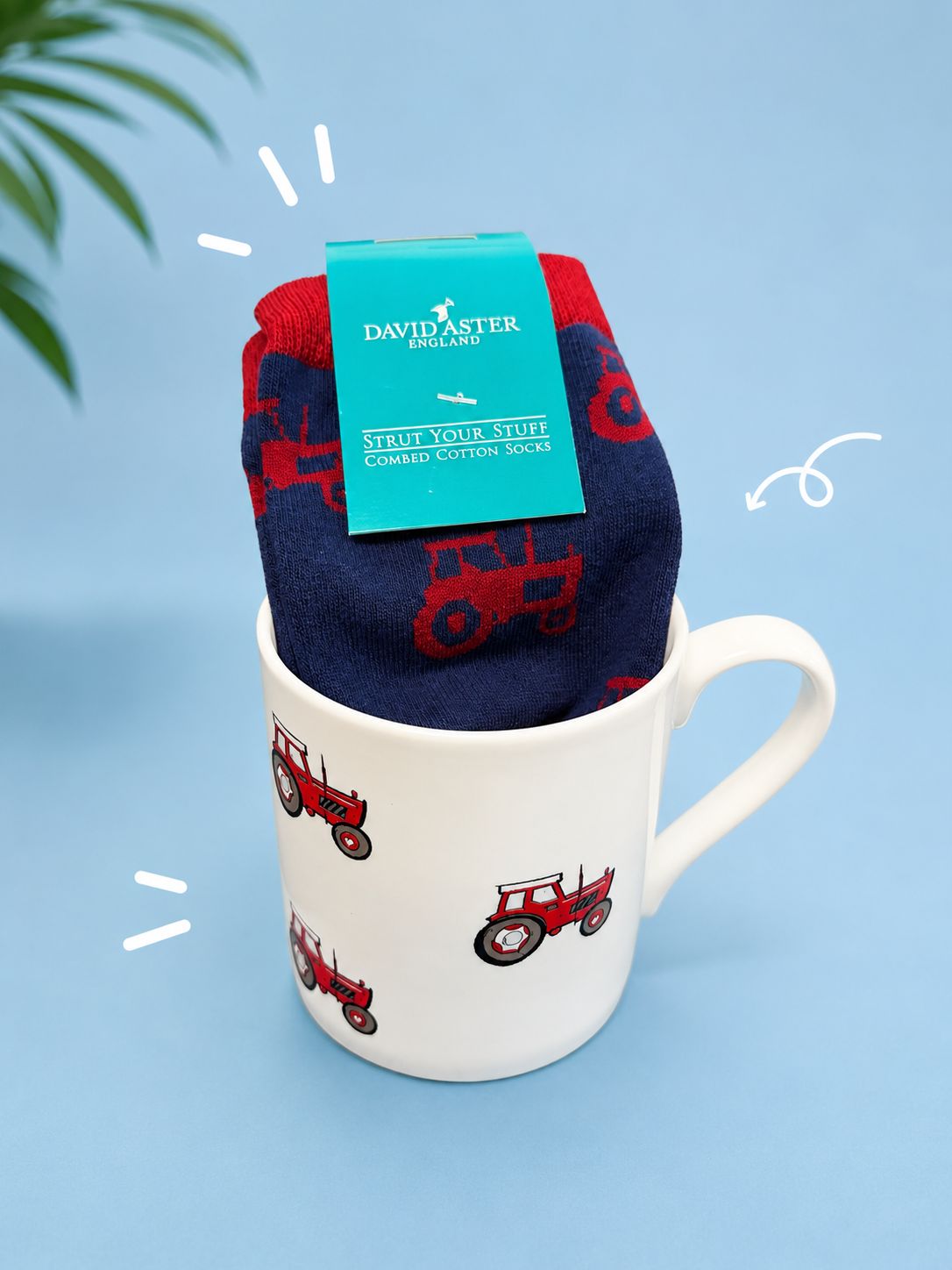 David Aster Red Tractor China Mug and Sock Set