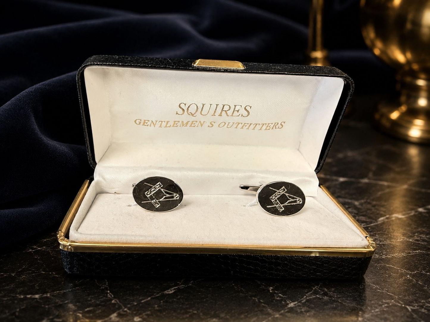 Masonic Engraved Oval Rhodium Plated Cufflinks