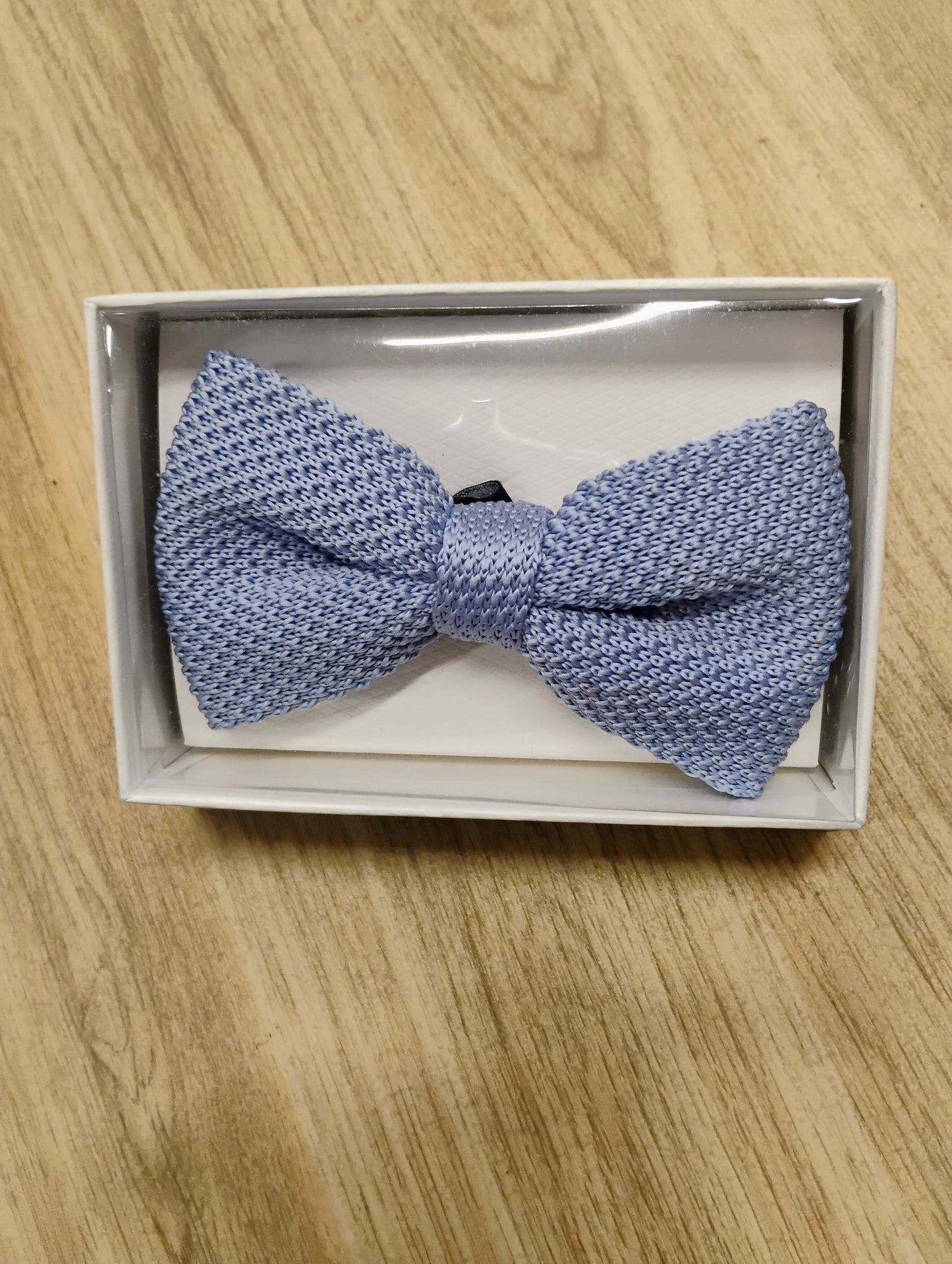 L A Smith Plain Knitted Light Blue bow tie