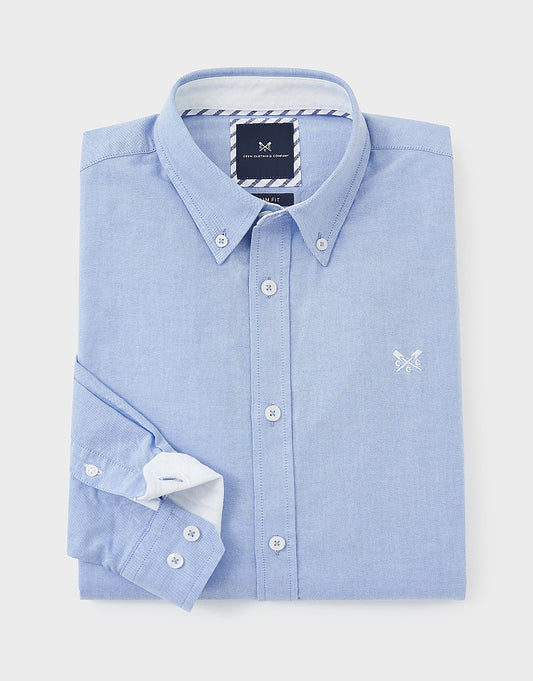 Sky blue slim fit cotton oxford shirt by Crew clothing company