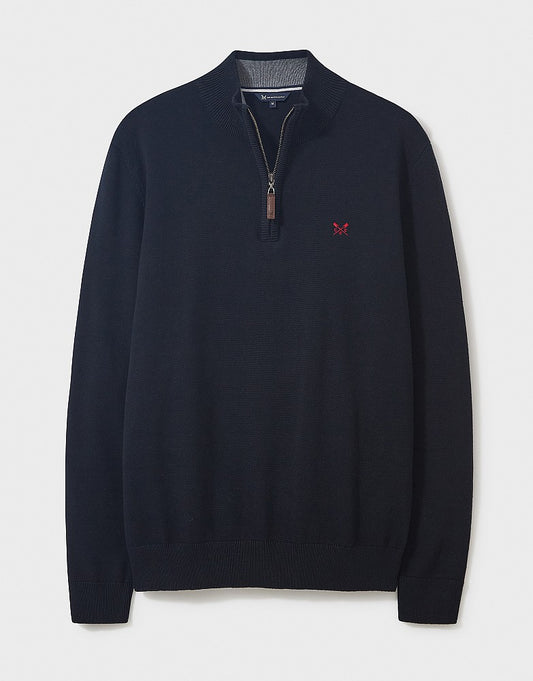 Organic cotton half zip knit jumper Navy by Crew clothing company