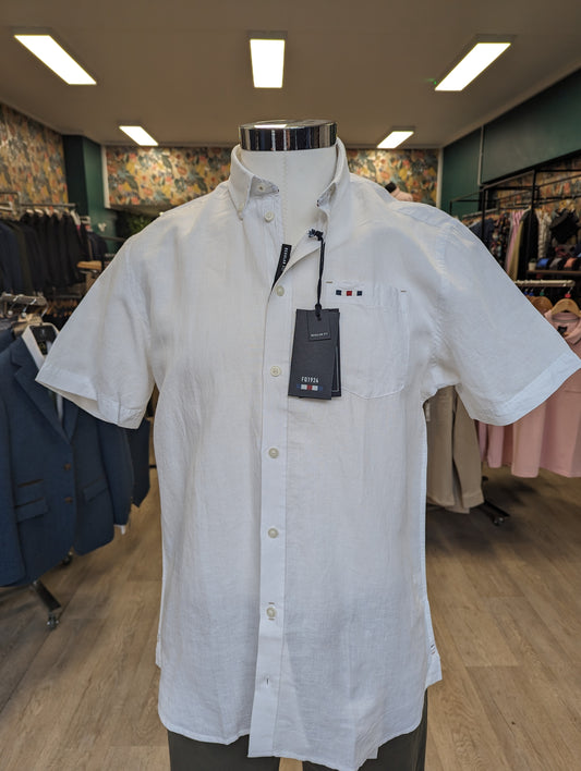 White Short Sleeve Linen Shirt by FQ1924