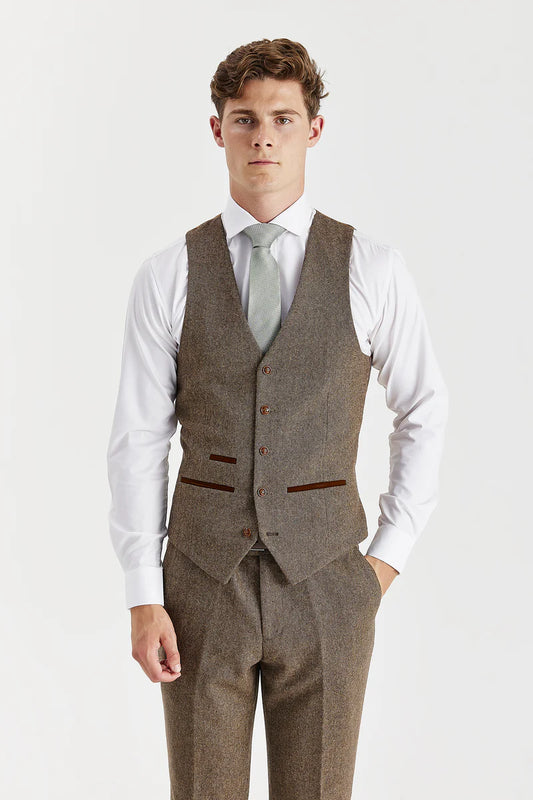 Paul Andrew- Oscar Brown Tweed Waistcoat