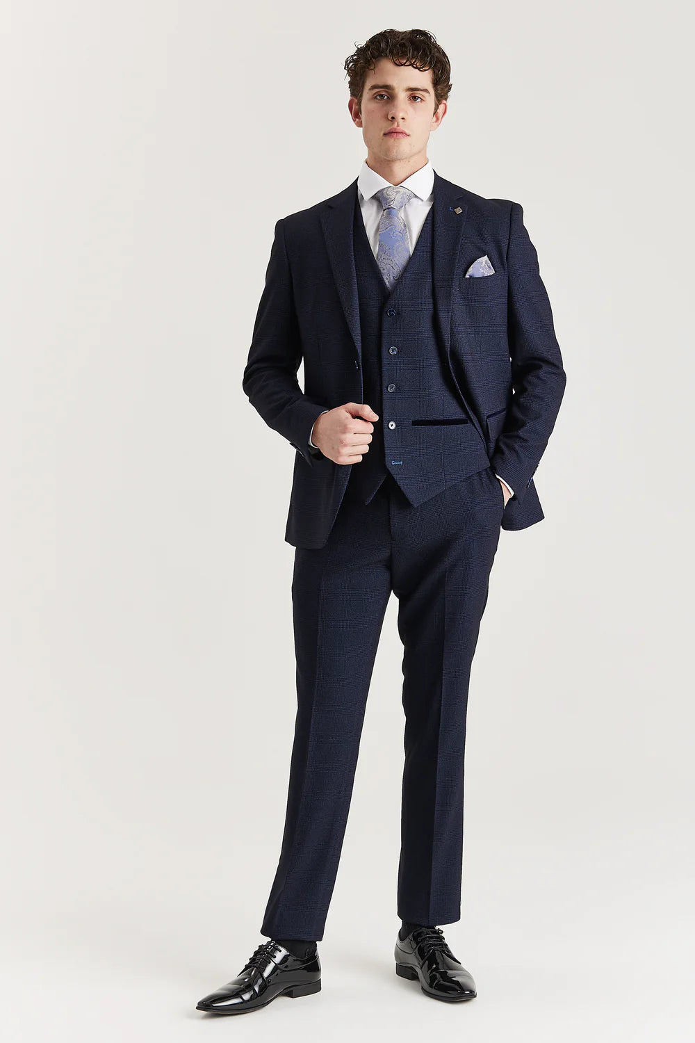 Paul Andrew- Regent Navy  Check Trouser