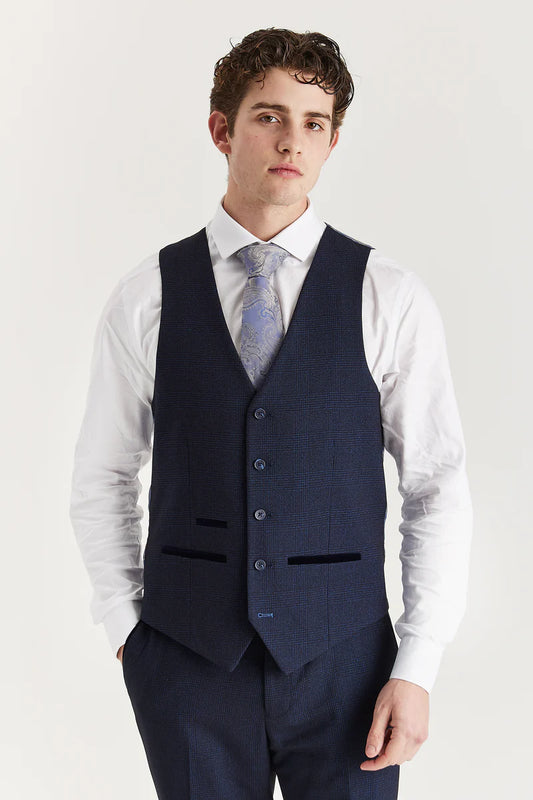 Paul Andrew- Regent Navy Check Waistcoat