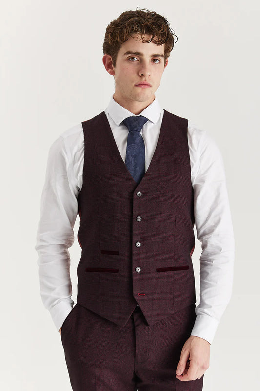 Paul Andrew- Regent Wine Check Waistcoat