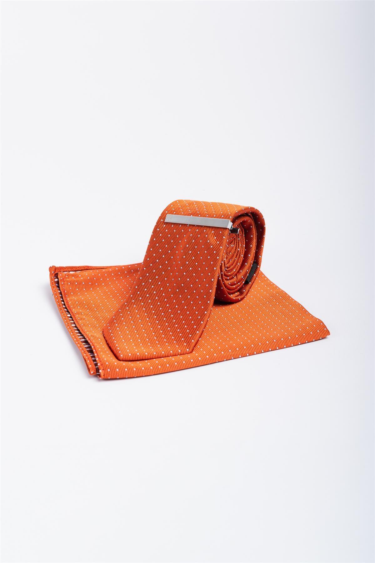 Cavani Orange Polka Dot Tie Set