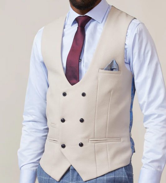 Marc Darcy Kelvin Double Breasted Waistcoat in Stone