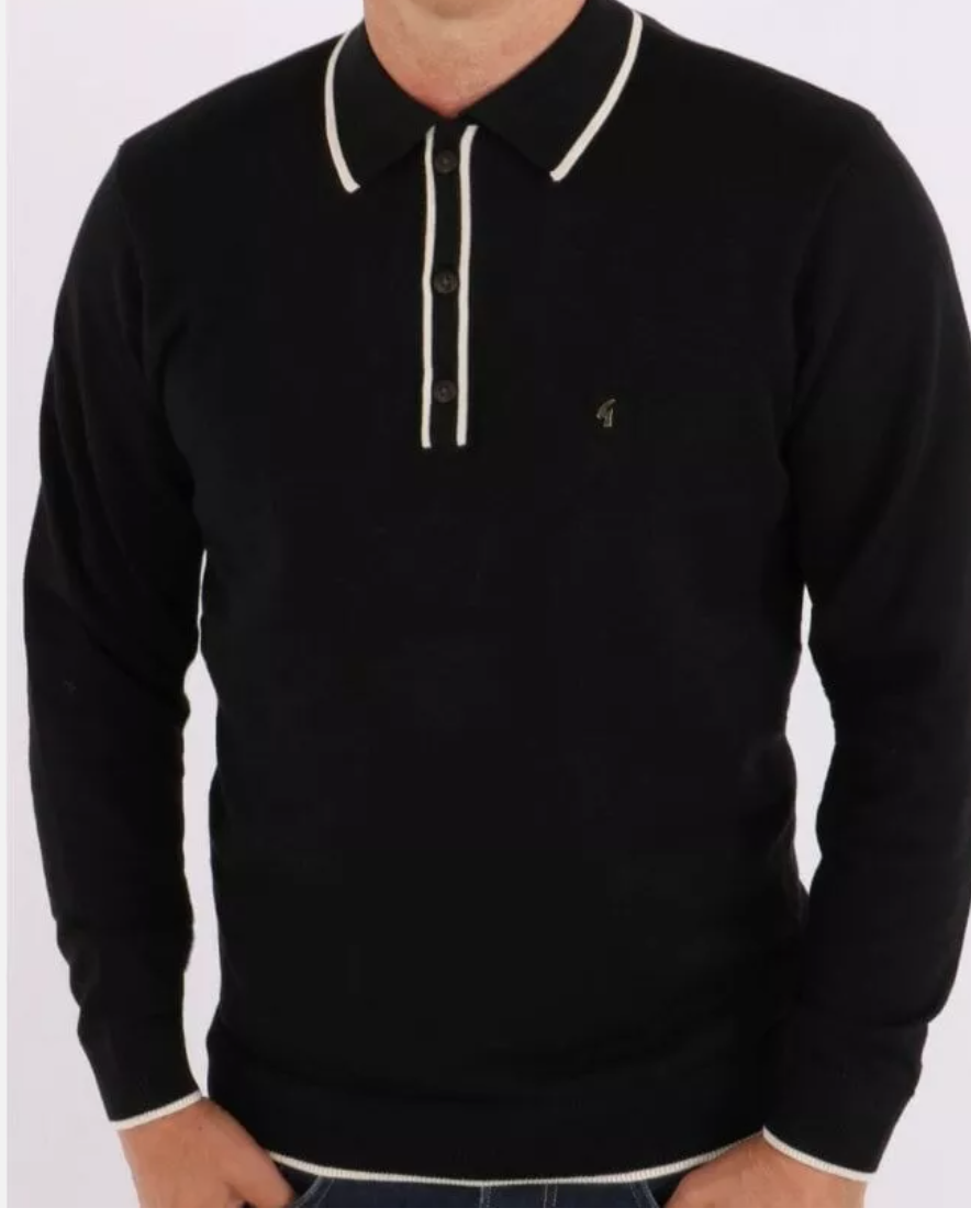 Gabicci Black Tipped Long Sleeved Polo