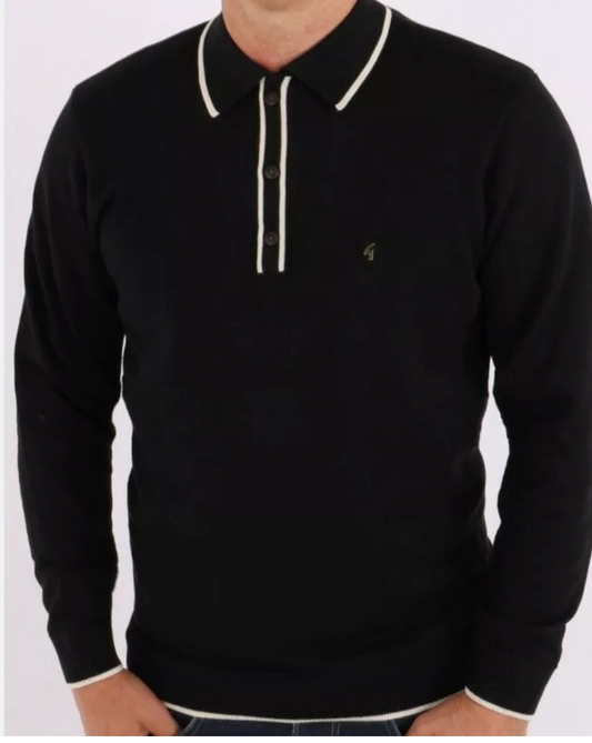 Gabicci Black Tipped Long Sleeved Polo