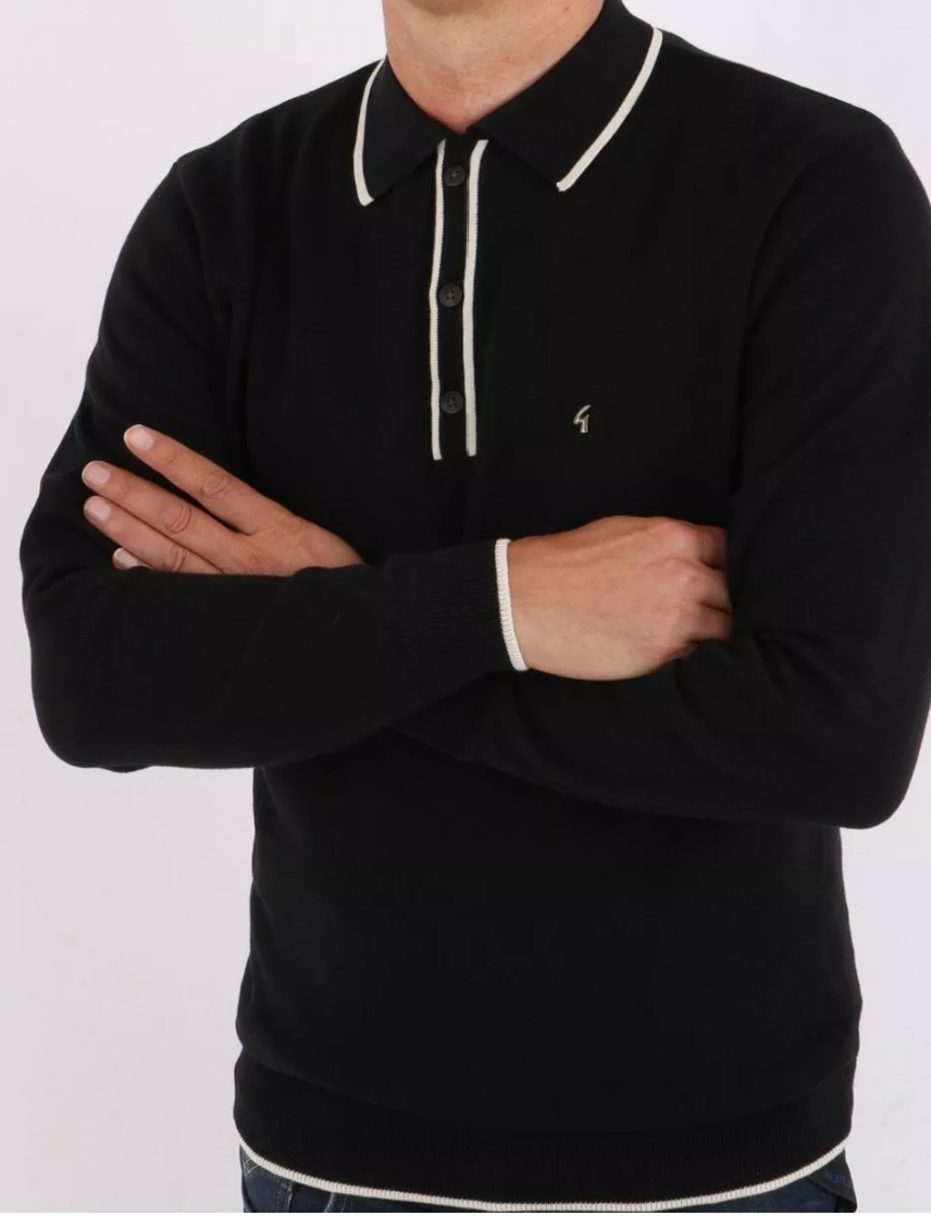 Gabicci Black Tipped Long Sleeved Polo