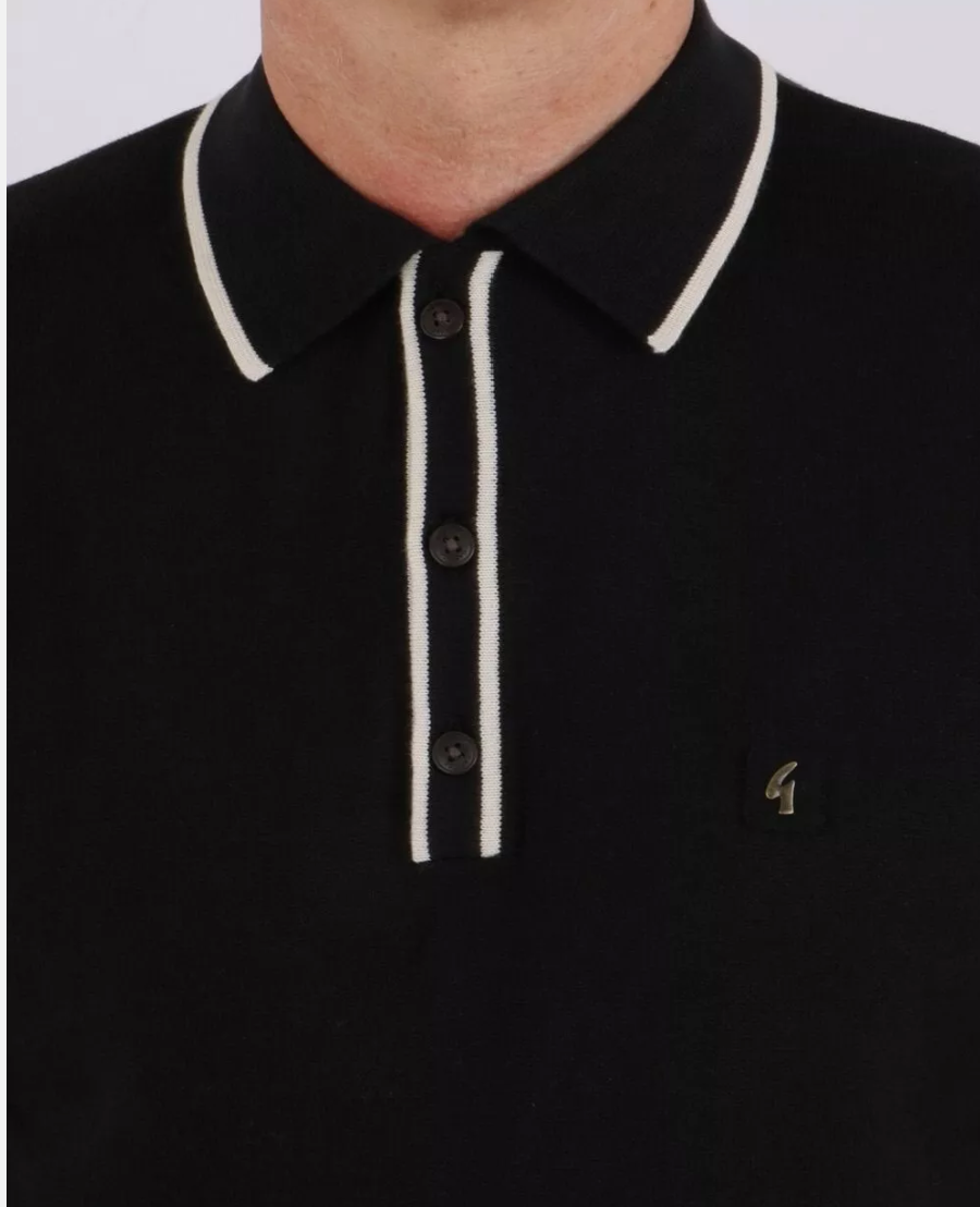 Gabicci Black Tipped Long Sleeved Polo