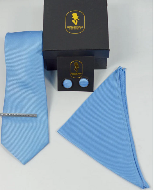 Charles Grey Sky Blue Tie Set