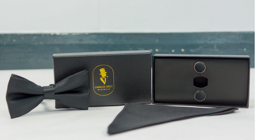 Charles Grey Black Bow Tie Set