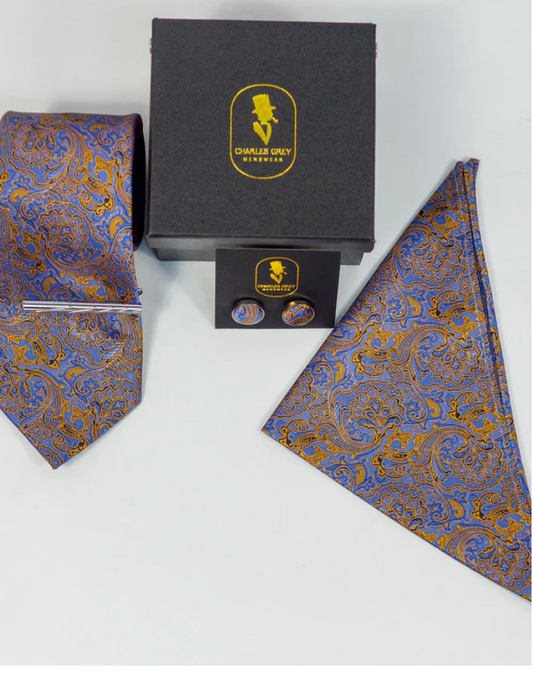 Charles Grey Blue & Copper Swirl Tie set