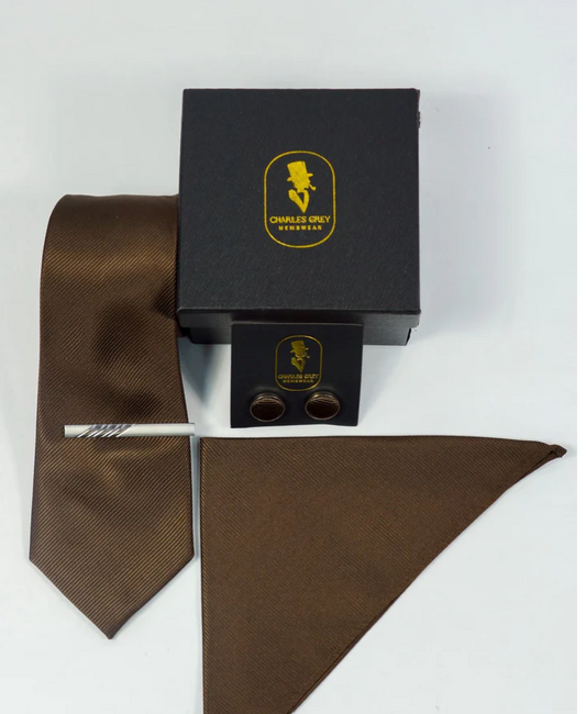 Charles Grey Brown Tie Set
