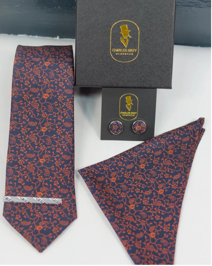 Charles Grey Navy & Rust Tie set