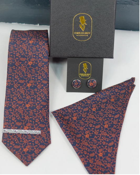 Charles Grey Navy & Rust Tie set