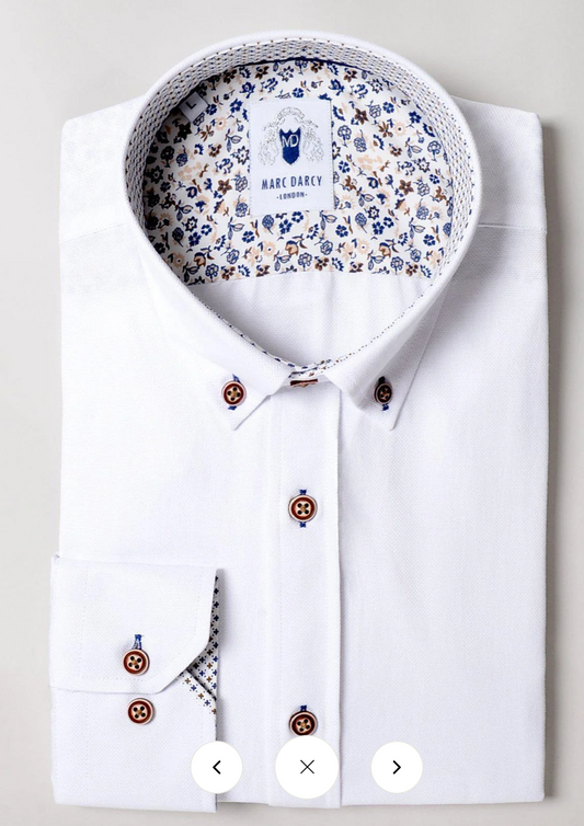 Marc Darcy Charlie White Oxford Shirt with tan buttons